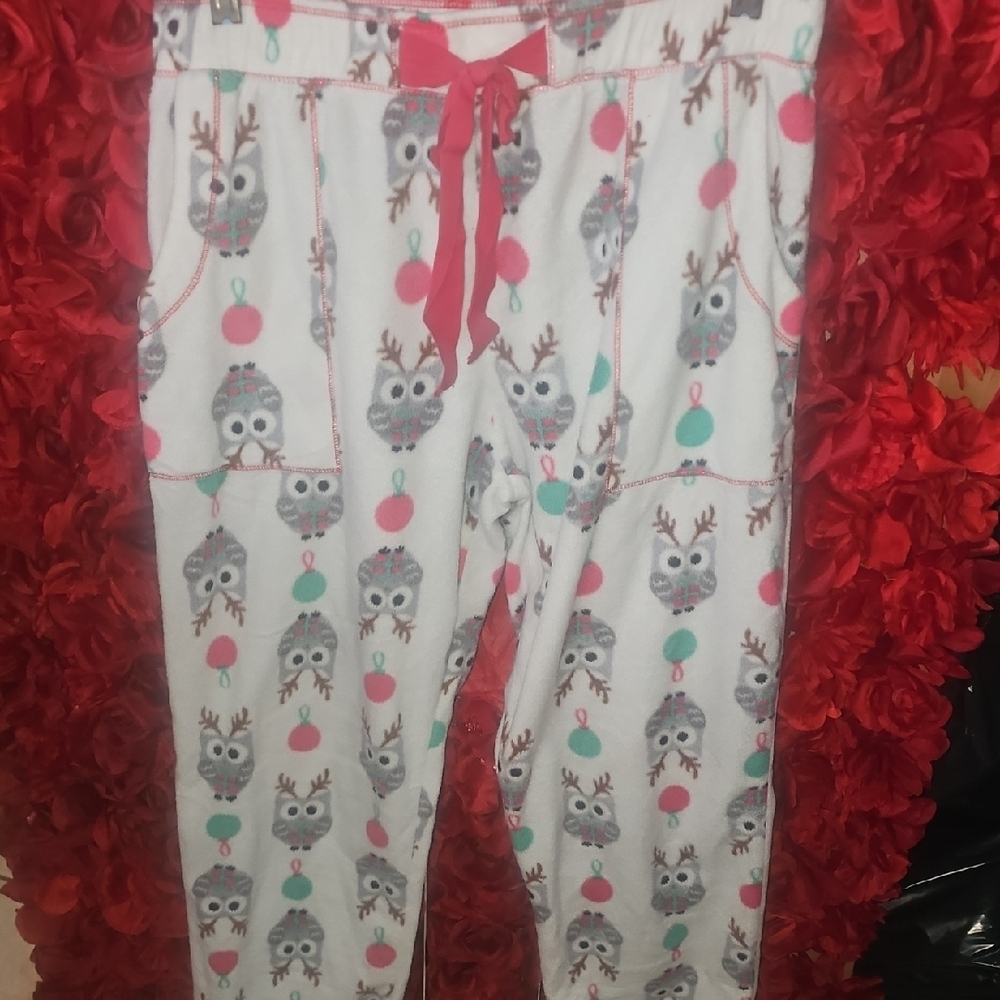 Kensie Girls Fleece Pajama Bottoms with Owl Reindeer Print Size Medium